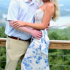 V. Chapman January Wrap Skirt Lace Corset Front Slit Column Gown Maxi Dress